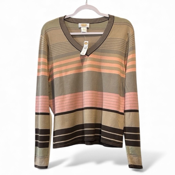Coldwater Creek Sweaters - NWT Vintage Coldwater Creek Multicolor V-Neck Sweater Striped Silk Blend XL